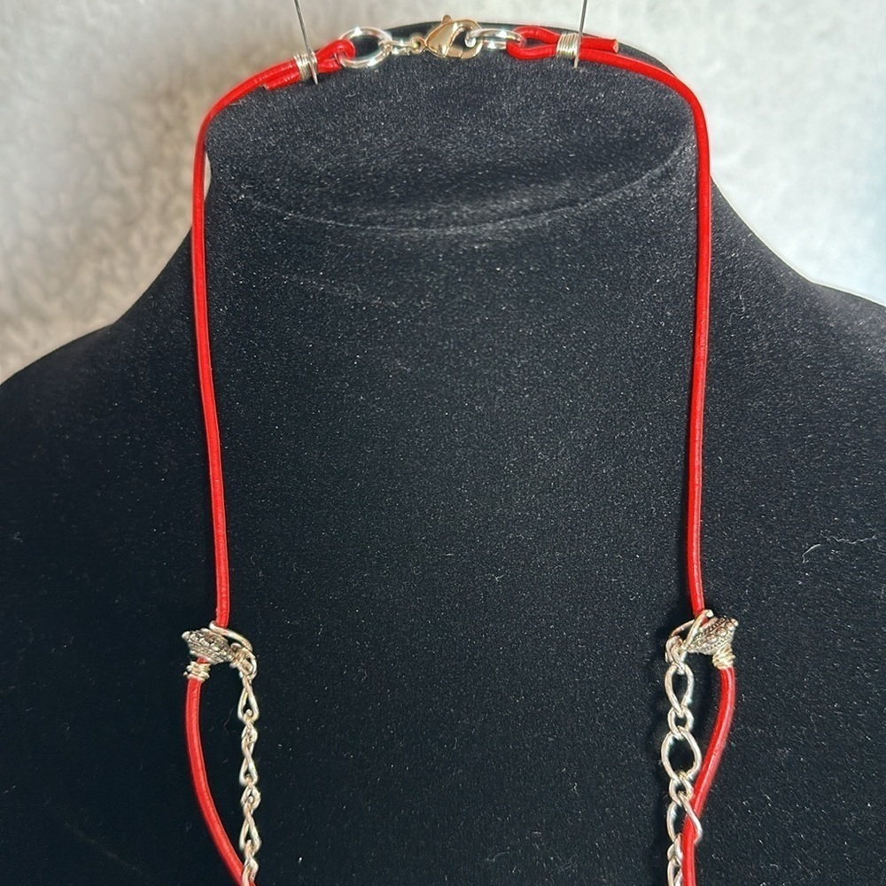 TURQUOISE CORAL Genuine Vinyl Cord & Silver Tone Chain Boho - Picture 10 of 13